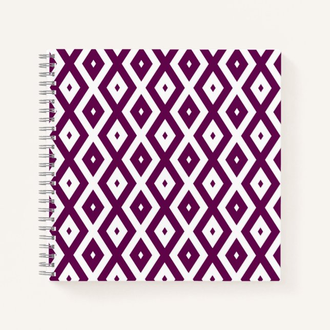 Plum purple and white diamond pattern notebook (Front)