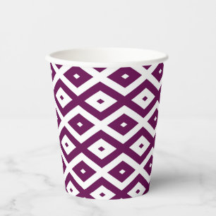 Plum purple and white diamond pattern paper cups