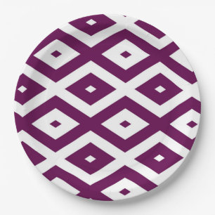 Plum purple and white diamond pattern paper plate