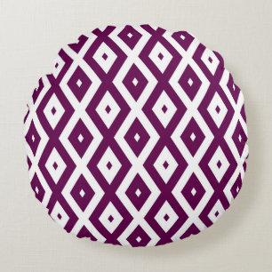 Plum purple and white diamond pattern round cushion