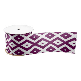 Plum purple and white diamond pattern satin ribbon