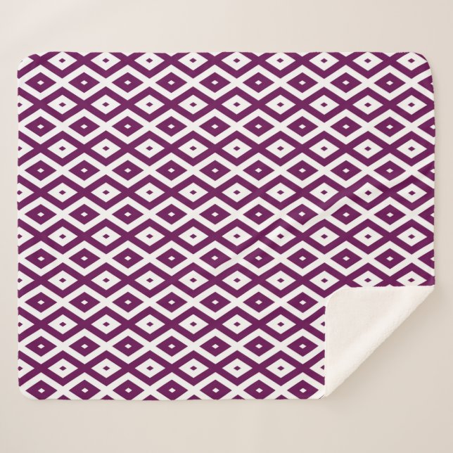 Plum purple and white diamond pattern sherpa blanket (Front (Horizontal))