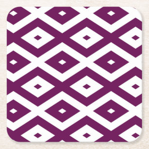 Plum purple and white diamond pattern square paper coaster
