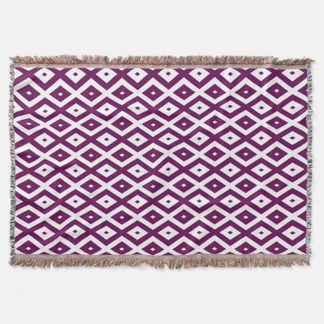 Plum purple and white diamond pattern throw blanket (Front)