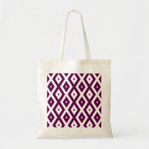 Plum purple and white diamond pattern tote bag