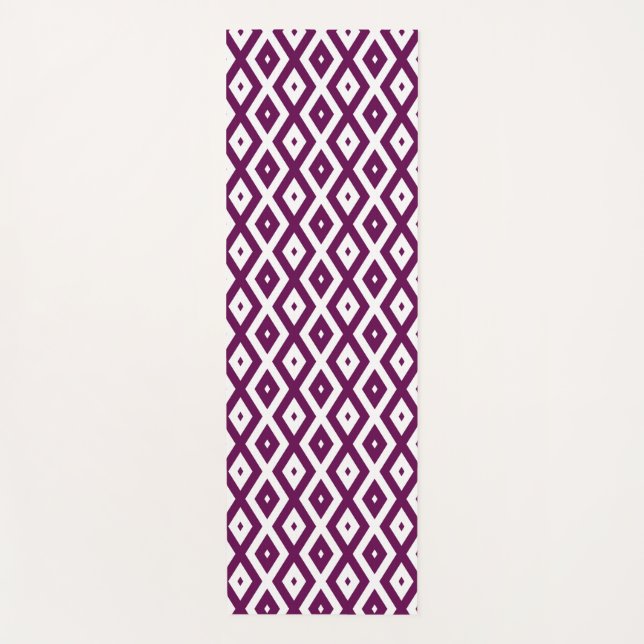 Plum purple and white diamond pattern yoga mat (Front)