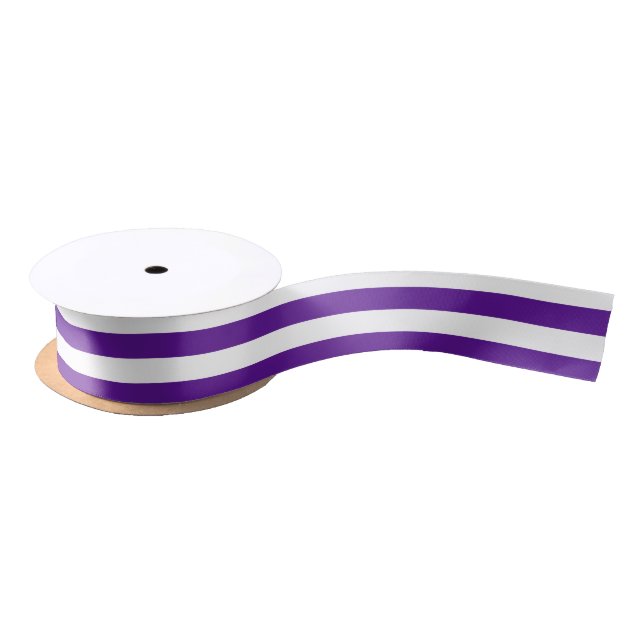 Plum Purple and White Horizontal Stripes Satin Ribbon (Spool)