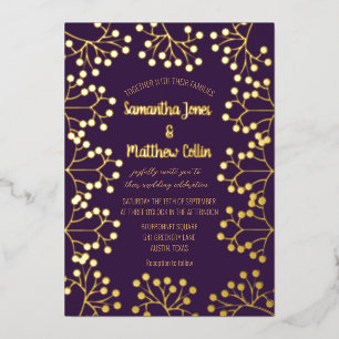 Plum Purple Baby's Breath Floral Gold Foil Wedding