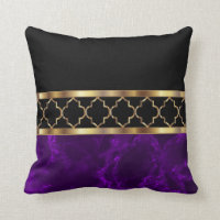 Plum Purple, Black & Gold Quatrefoil