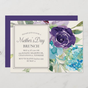 Plum Purple Blue Watercolor Floral Mother's Day Invitation