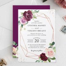 Plum Purple Blush Floral Modern Geometric Wedding