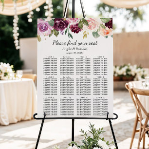 Plum Purple Blush Floral Wedding Seating Chart