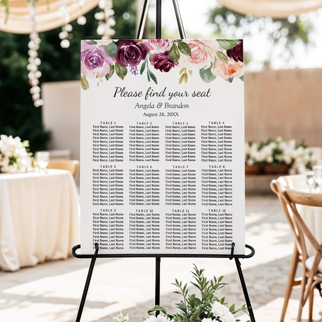 Plum Purple Blush Floral Wedding Seating Chart (Creator Uploaded)
