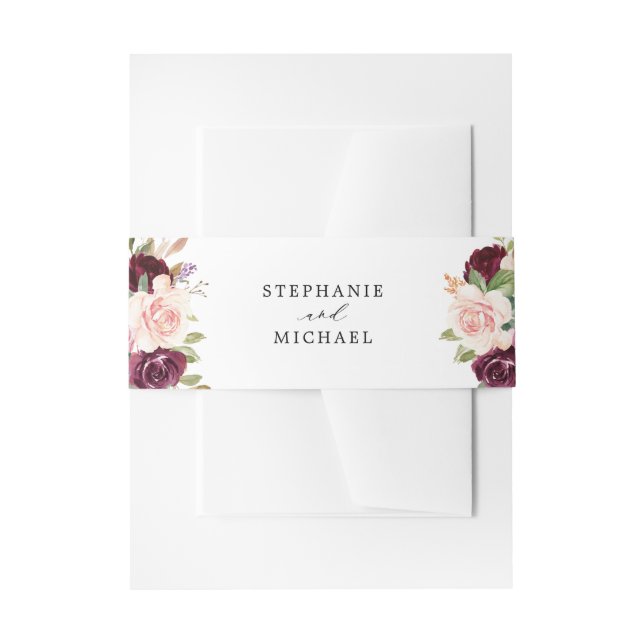 Plum Purple Blush Pink Botanical Floral Wedding Invitation Belly Band (Front Example)