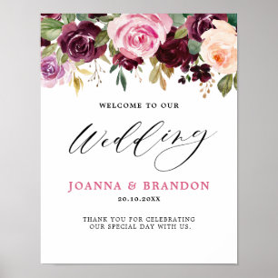 Plum Purple Blush Pink Botanical Floral Wedding Poster
