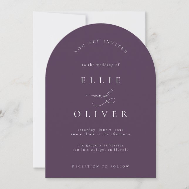 Plum Purple Boho Arch Modern Wedding II Invitation (Front)