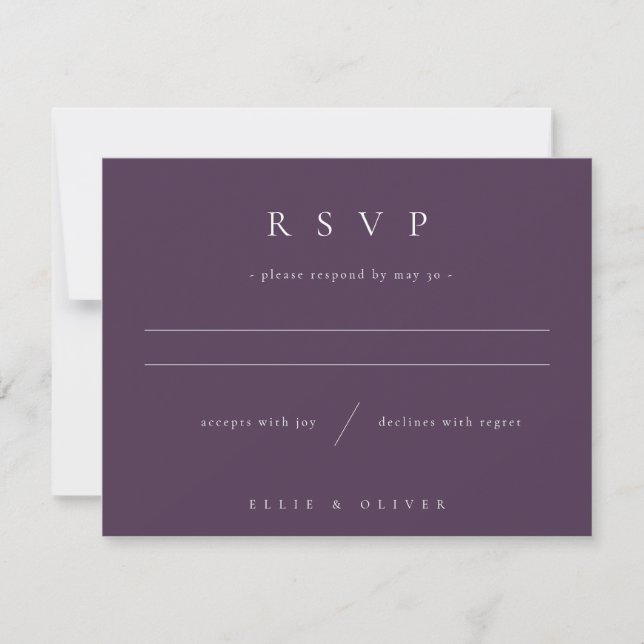 Plum Purple Boho I Wedding Modern RSVP Card (Front)