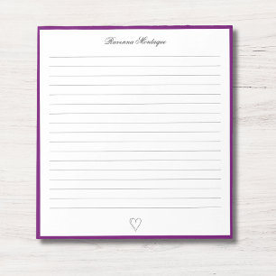 Plum Purple Border and Heart Custom Script Lined Notepad