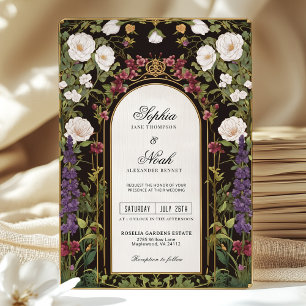 Plum Purple Burgundy Floral Gothic Wedding Invitation