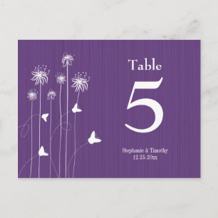 Plum purple butterfly floral wedding table number postcard
