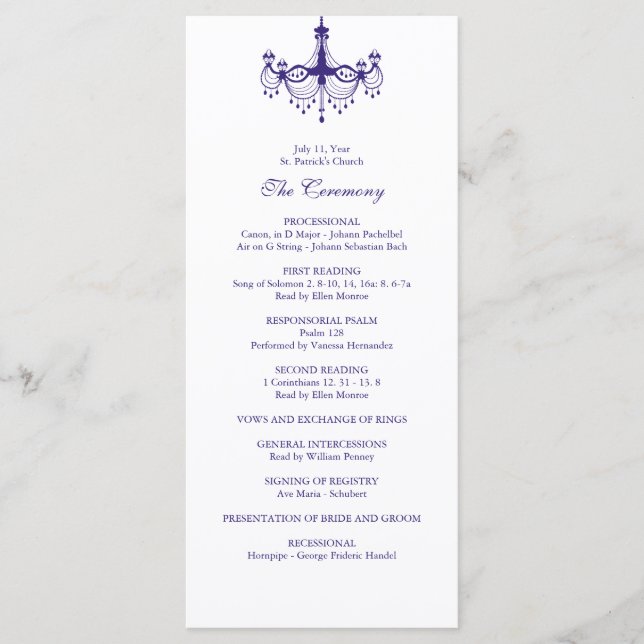 Plum Purple Chandelier Wedding Program Programme (Front)