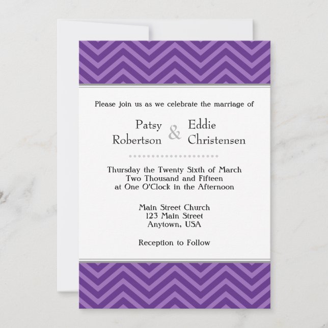 Plum Purple Chevron Wedding Invitations (Front)