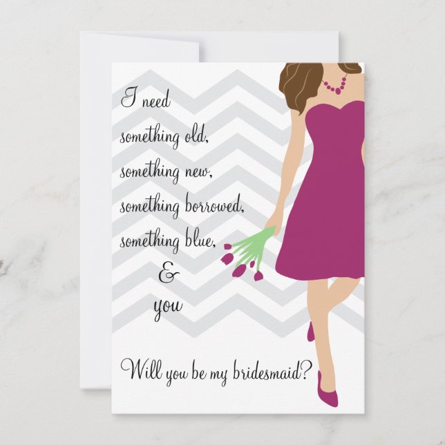 Plum Purple Chevron Will You Be My Bridesmaid Invitation (Front)