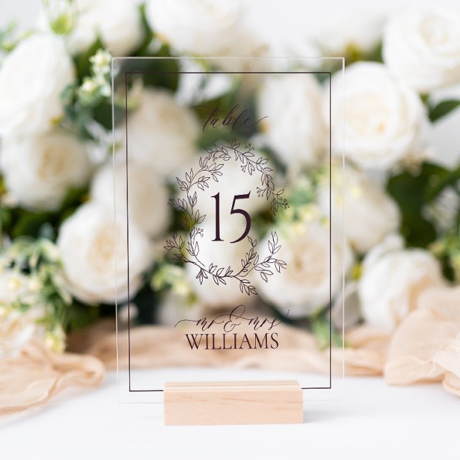 Plum Purple Crest Monogram Wedding Table Number Acrylic Sign (Wedding Table Number!
)