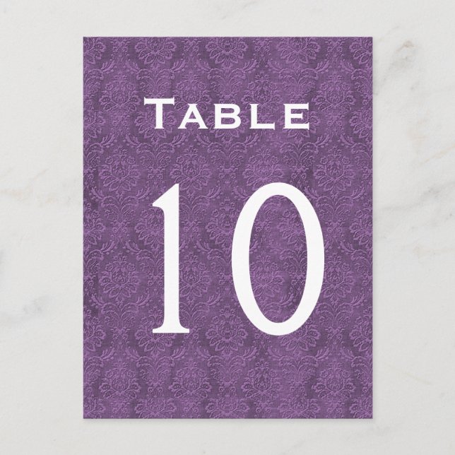 Plum Purple Damask Wedding Table Number 10 C209 Postcard (Front)