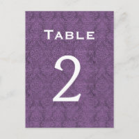 Plum Purple Damask Wedding Table Number 2 C201