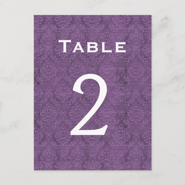 Plum Purple Damask Wedding Table Number 2 C201 Postcard (Front)