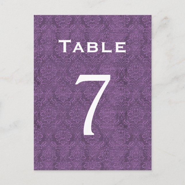 Plum Purple Damask Wedding Table Number 7 C206 Postcard (Front)
