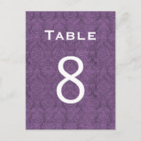 Plum Purple Damask Wedding Table Number 8 C207