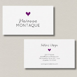 Plum Purple Decorative Heart Handwritten Name Business Card