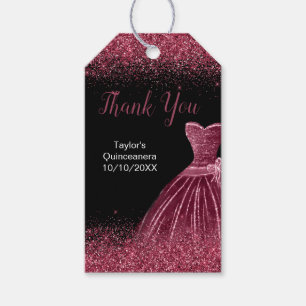 Plum Purple Dress Faux Glitter Quinceanera Gift Tags