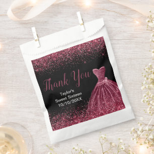 Plum Purple Dress Faux Glitter Sweet 16 Birthday Favour Bags