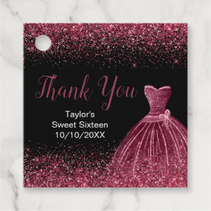Plum Purple Dress Faux Glitter Sweet 16 Birthday Favour Tags
