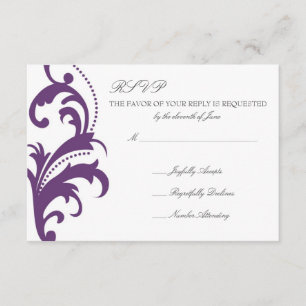 Plum Purple Elegant Damask Wedding RSVP Card