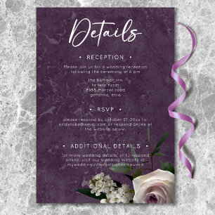 Plum Purple Elegant Floral Modern Wedding Details Enclosure Card