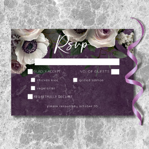 Plum Purple Elegant Floral Modern Wedding Dinner RSVP Card