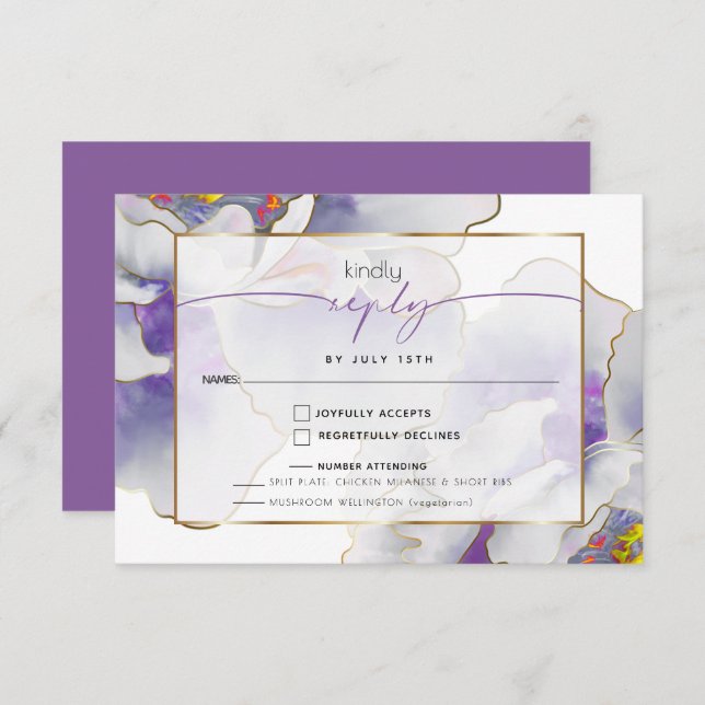 Plum Purple Fantasy Peony  RSVP Card (Front/Back)