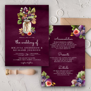 Plum Purple Fig Mason Jar All in One Wedding Invitation