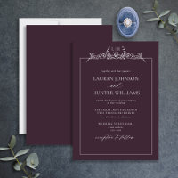 Plum Purple Floral Border Monogram Wedding