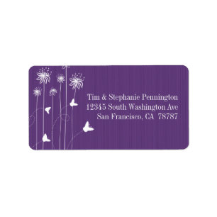Plum purple floral butterfly wedding address label