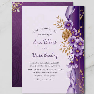 Plum Purple Floral Elegant and Classic Wedding Invitation