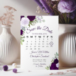 Plum Purple Floral Elegant Boho Wedding Calendar Save The Date<br><div class="desc">This wedding Save the Date card features a rustic boho chic floral design with script lettering and hand painted watercolor roses in shades of plum, dusty purple, and lavender. There is a customizable calendar where you can put a heart around your wedding date with space for the couple's name &...</div>