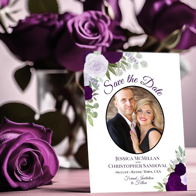 Plum Purple Floral Elegant Boho Wedding Photo Save The Date (Creator Uploaded)