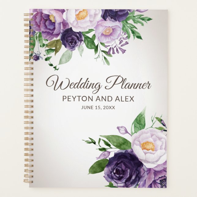 Plum Purple Floral Greenery Wedding Planner (Front)