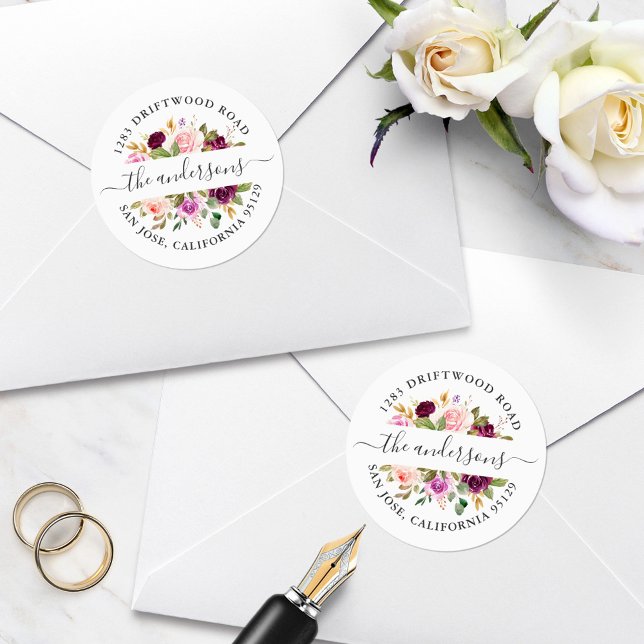 Plum Purple Floral Return Address Envelope Seal (Creator Uploaded)