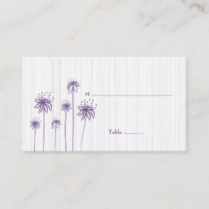 Plum purple floral stripes wedding place card